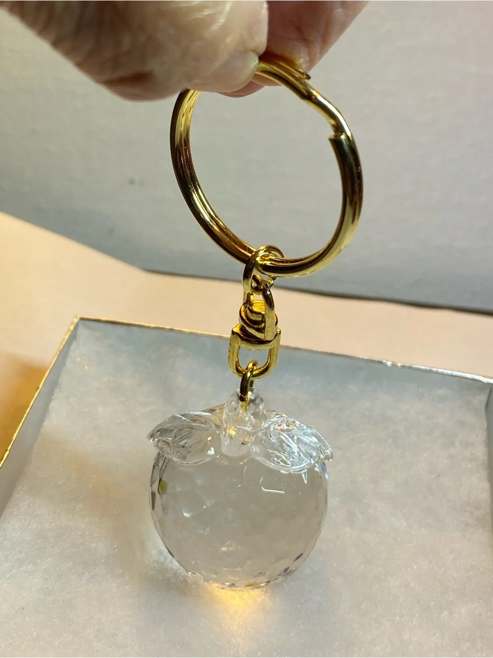 Crystal Cut Glass Apple Golden KeyChain
